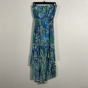 Cristina Love Blue Green Paisley Strapless High-Low Maxi Dress Womens XL